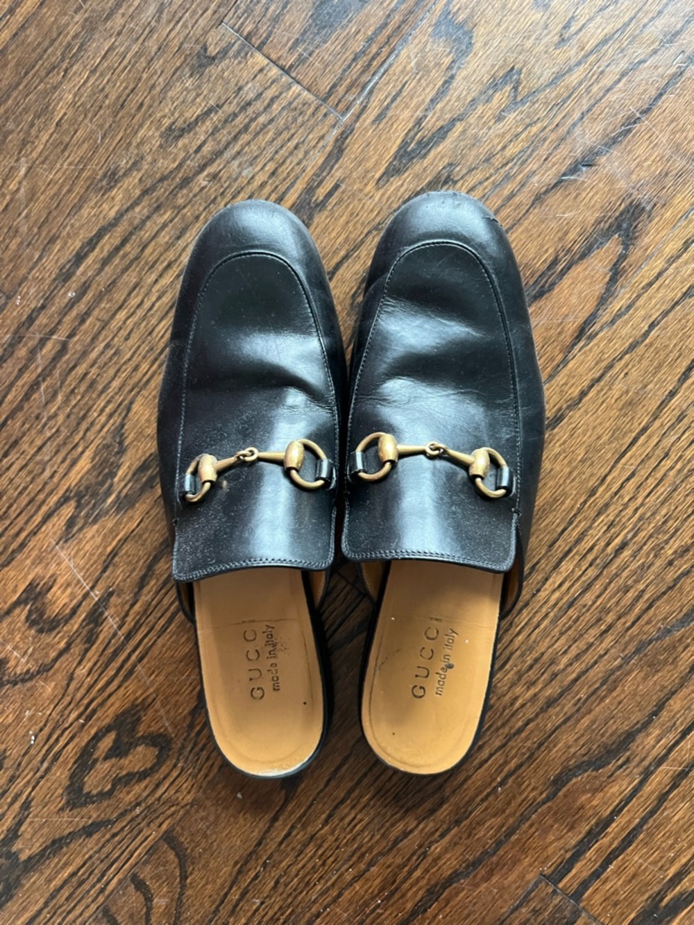 Gucci Black Leather Horsebit Backless Loafers